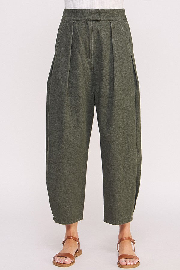 Olive Wash Barrel Leg Trousers