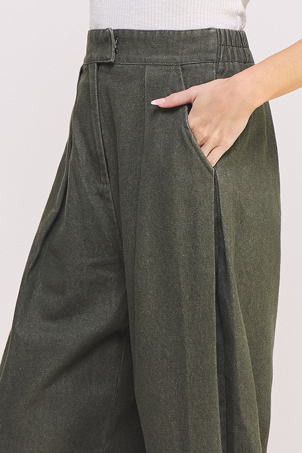 Olive Wash Barrel Leg Trousers