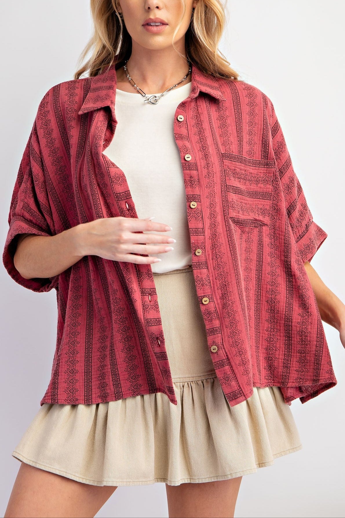 Raspberry Lemonade Cotton Gauze Shirt