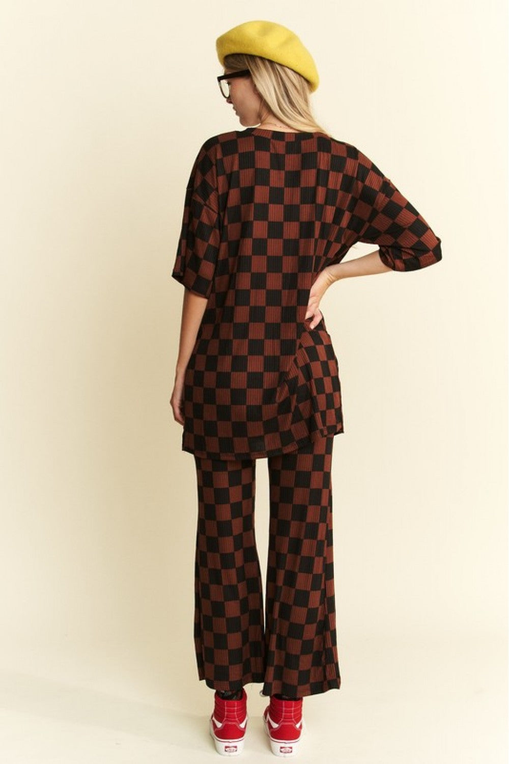 Mocha + Black Checkered Top