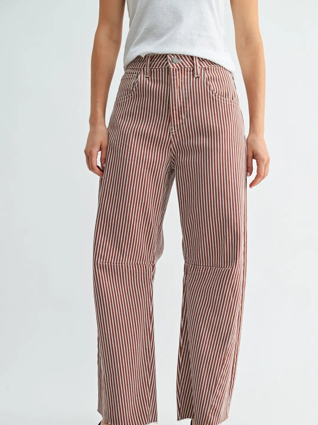 High Rise Barrel Leg Denim | Spice Stripe
