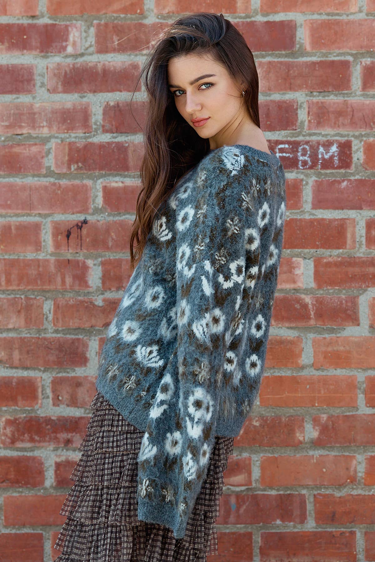 Fuzzy Diamond Pattern Knit Sweater
