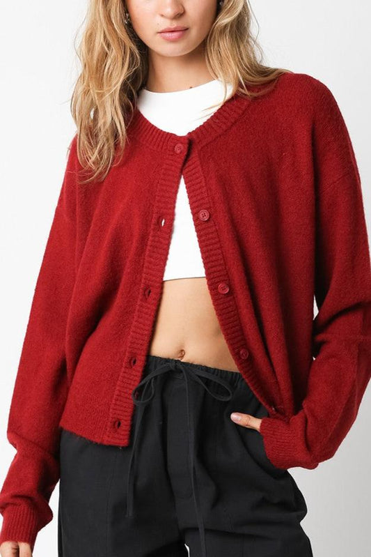 Caught A Vibe Button Up Cardigan | Red