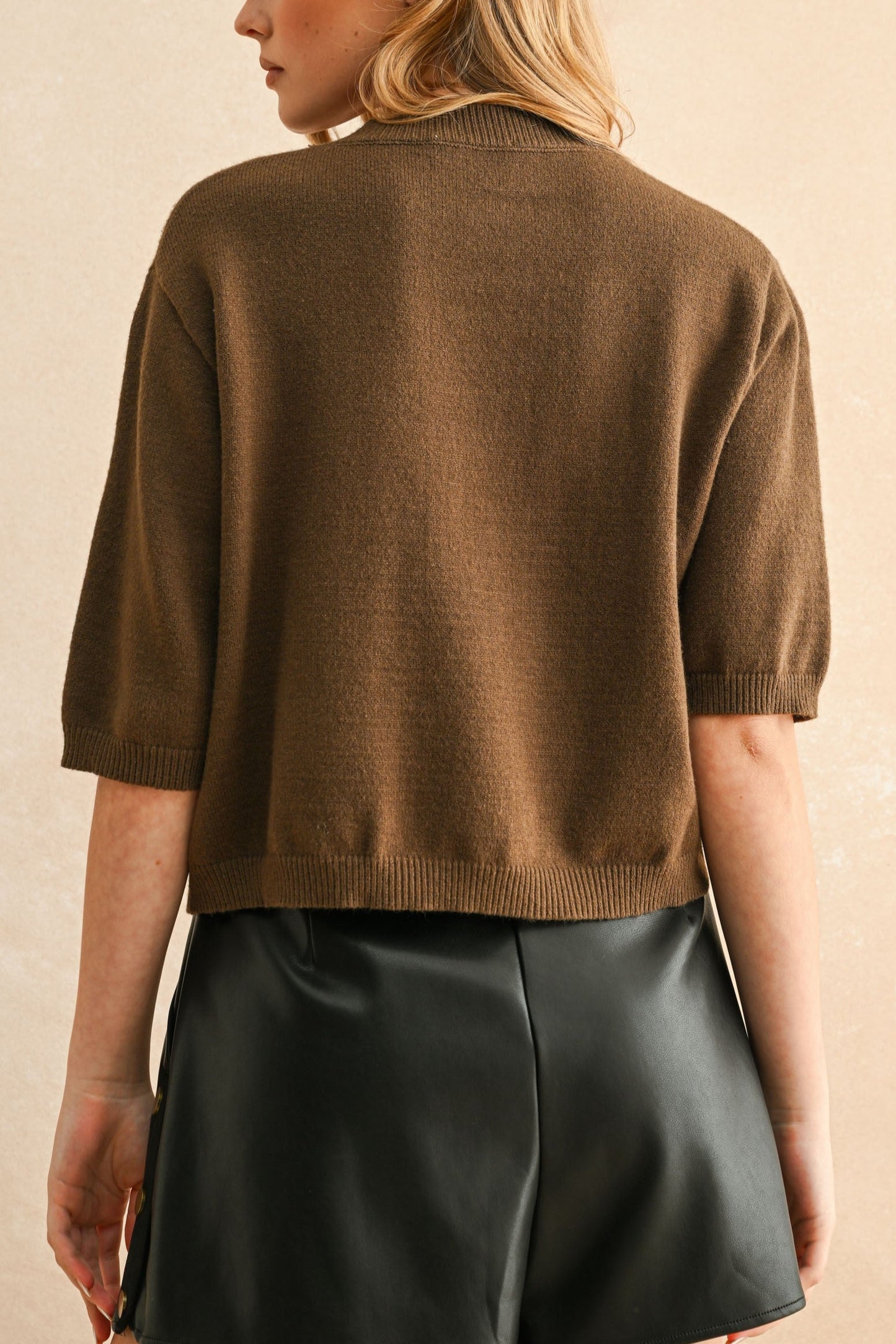 Short Sleeve Sweater Top | Olive Brown