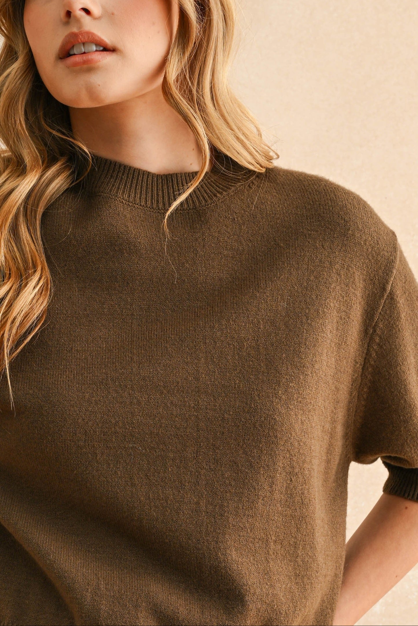 Short Sleeve Sweater Top | Olive Brown