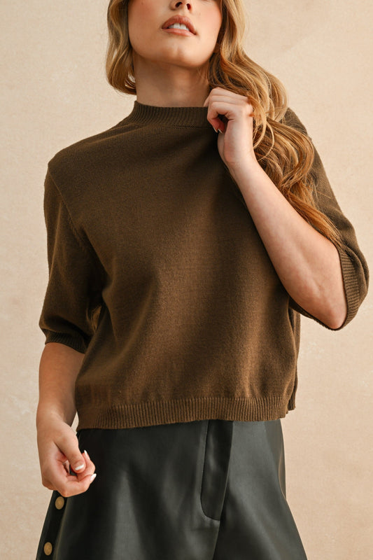 Short Sleeve Sweater Top | Olive Brown