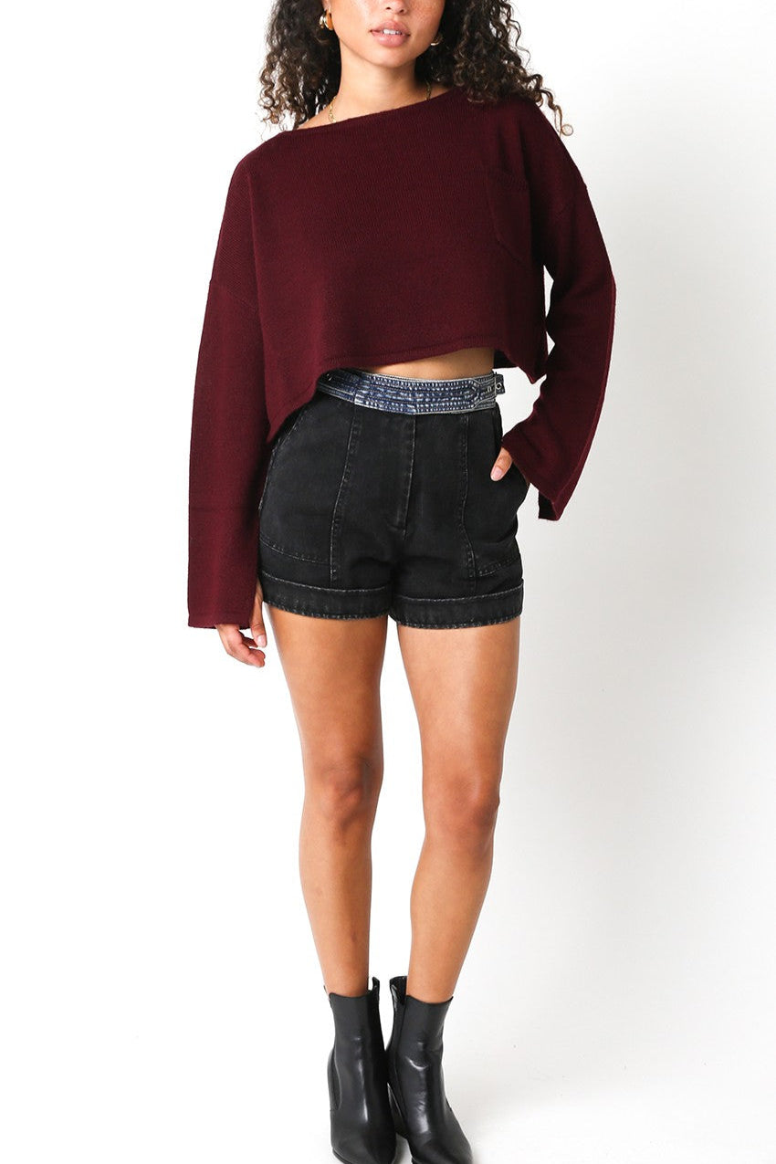 Brette Crop Sweater | Wine