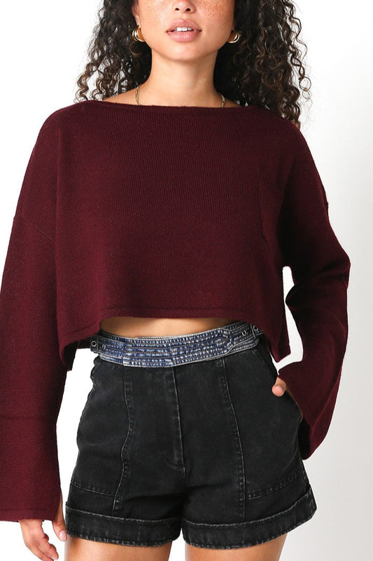 Brette Crop Sweater | Wine