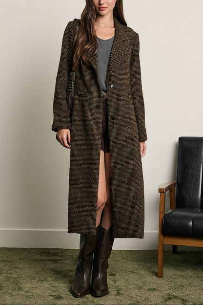 Wool Houndstooth Long Coat