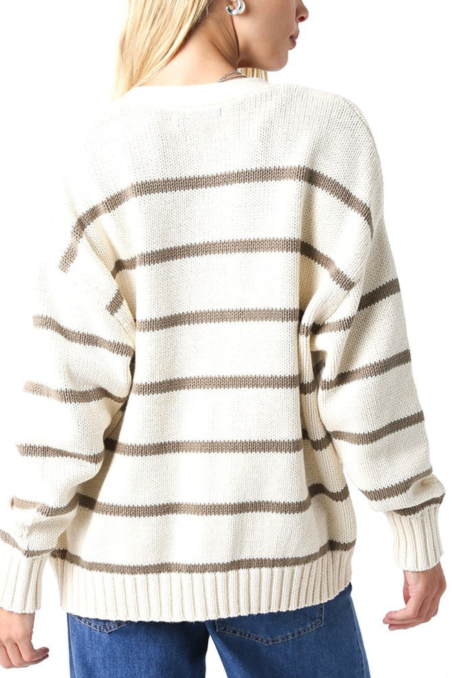 Classic Striped Cardigan | Ivory