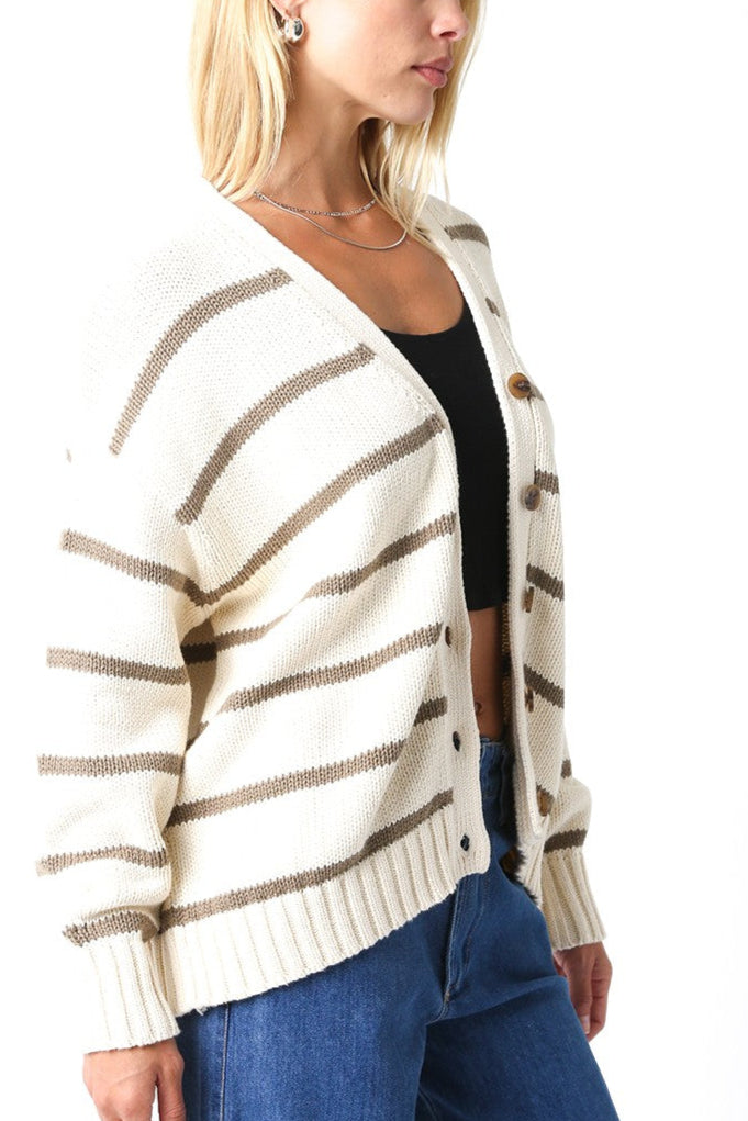 Classic Striped Cardigan | Ivory