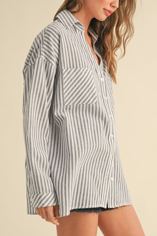 Mixed Up Button Up Shirt | Navy