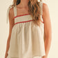 Wavy Baby Trim Linen Top | Red