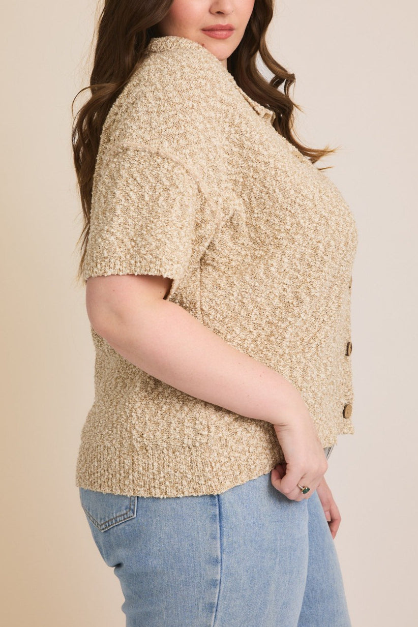 Textured Short Sleeve Cardigan | Extended