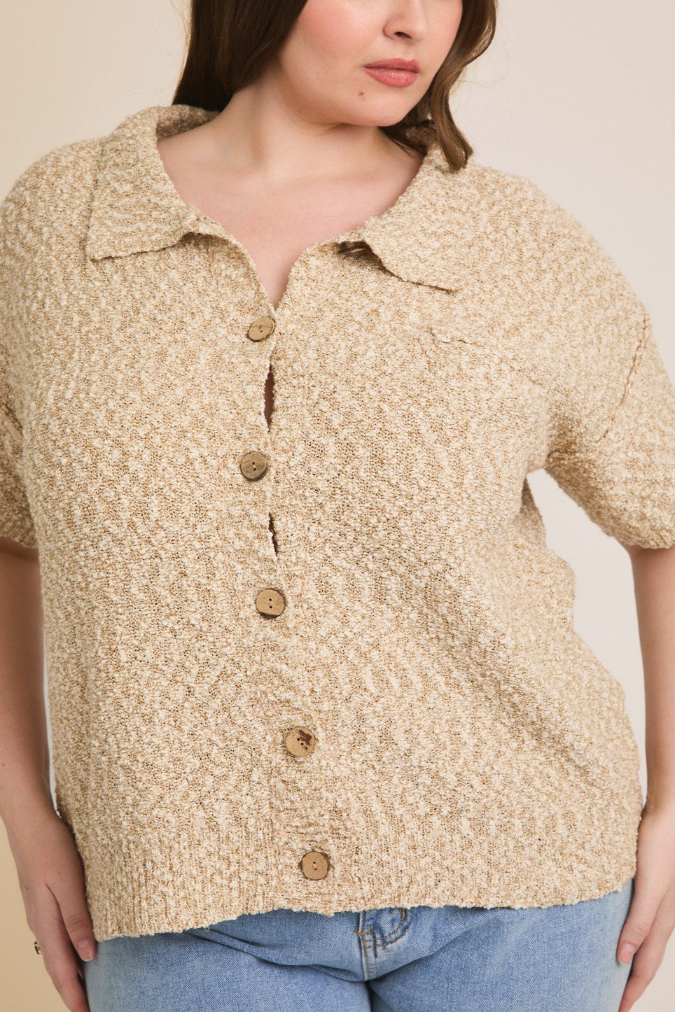 Textured Short Sleeve Cardigan | Extended