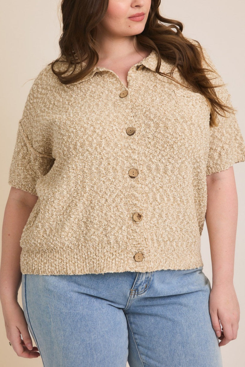 Textured Short Sleeve Cardigan | Extended