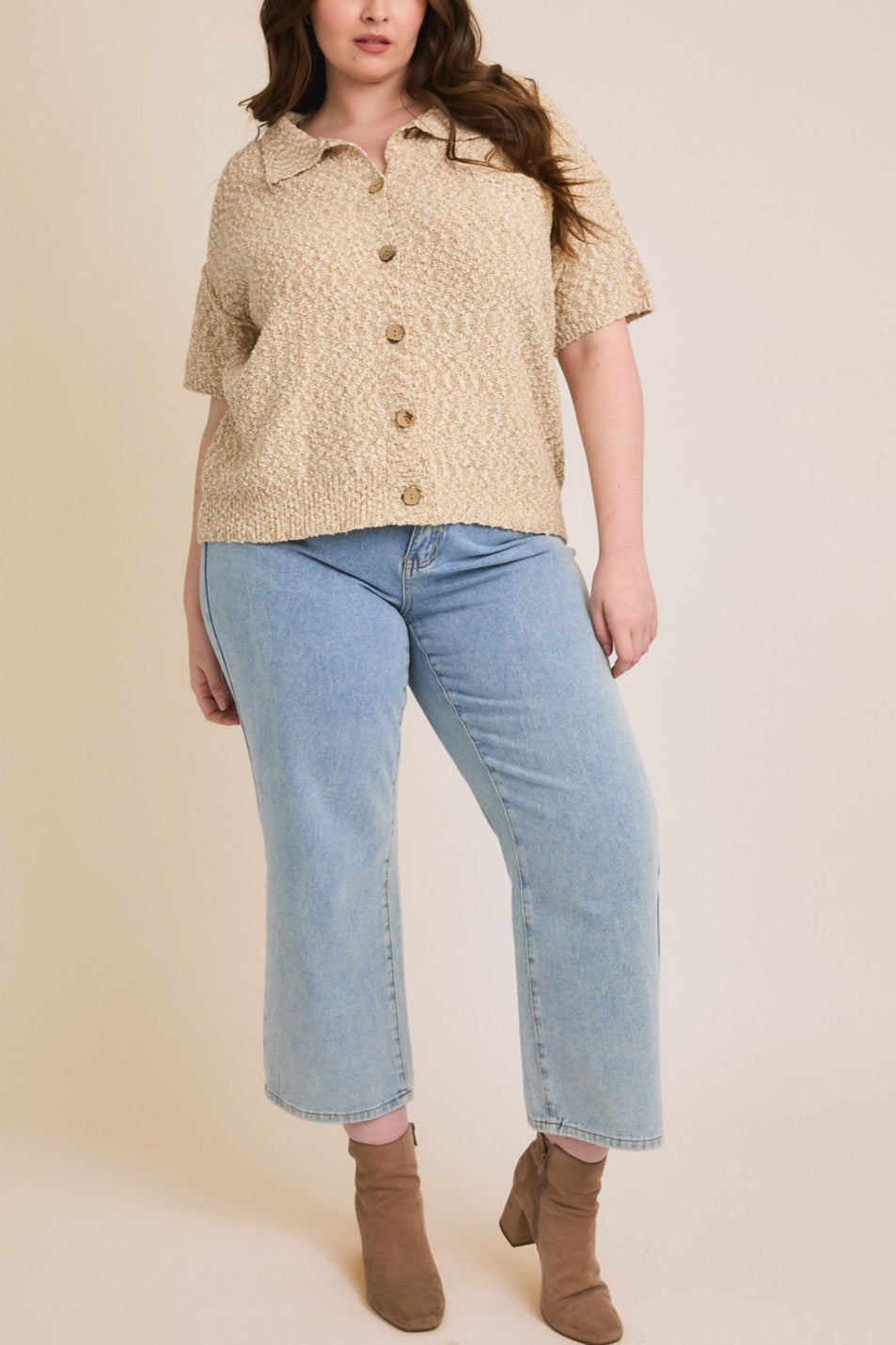 Textured Short Sleeve Cardigan | Extended