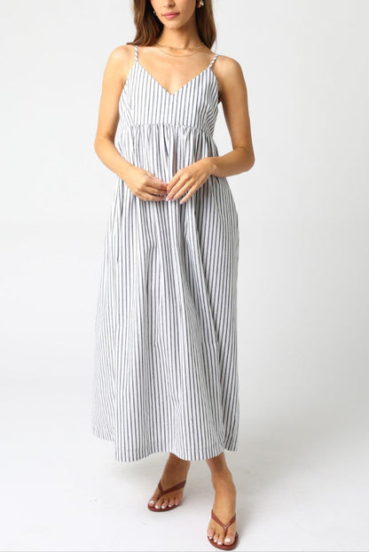Laila Stripe Midi Dress | Black