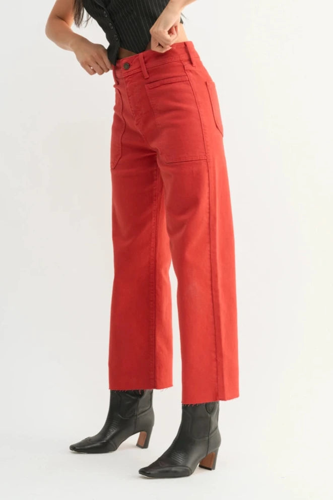 Wide Leg Utility Jeans | Cranberry