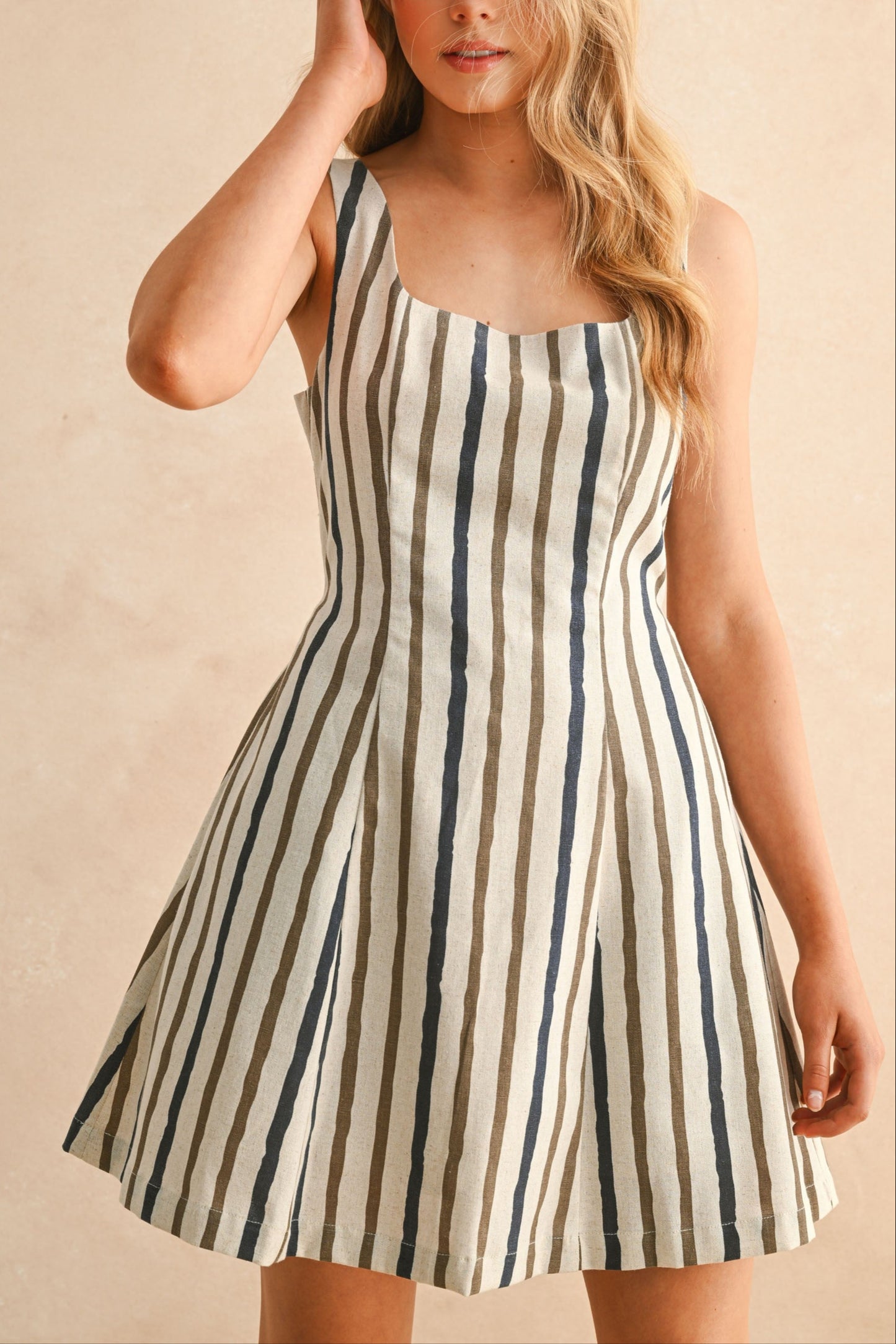 Navy + Brown Stripe Mini Dress