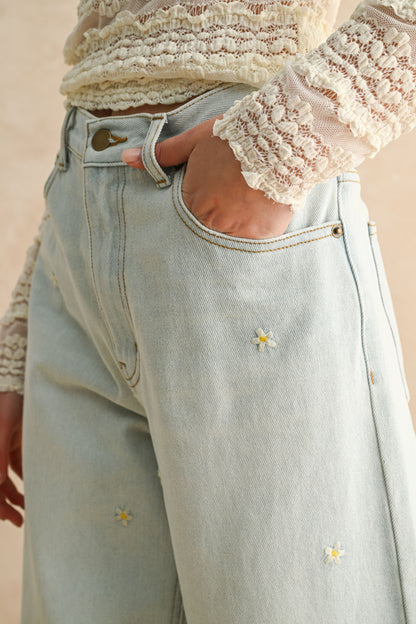 Daisy Embroidered Denim