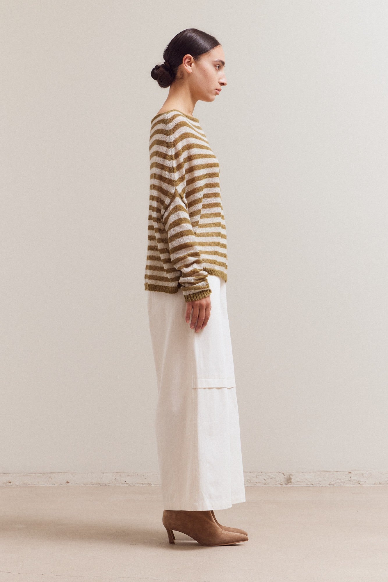 Cold Shoulder Stripe Top | Olive