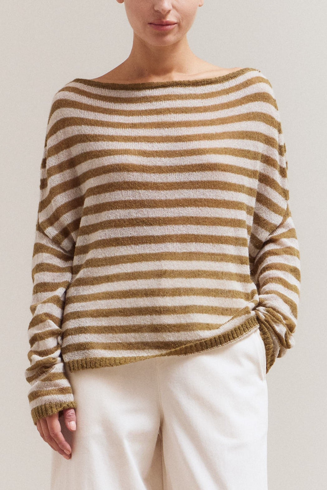 Cold Shoulder Stripe Top | Olive