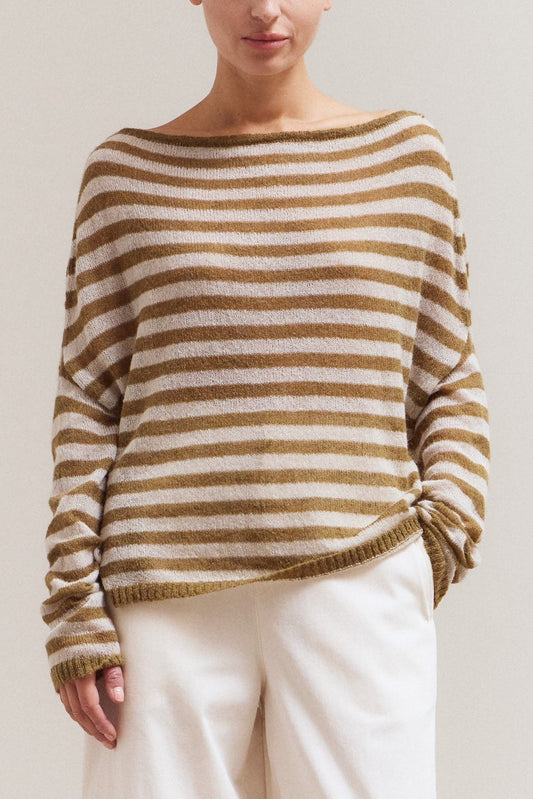 Cold Shoulder Stripe Top | Olive