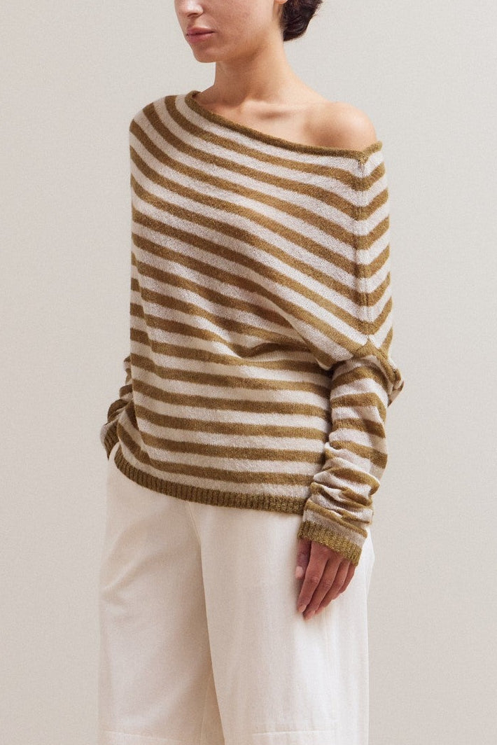 Cold Shoulder Stripe Top | Olive