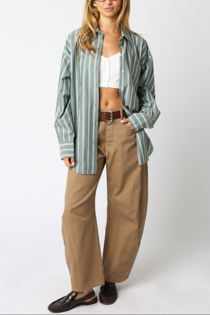 Hex My Ex Oversized Button Up Shirt | Olive