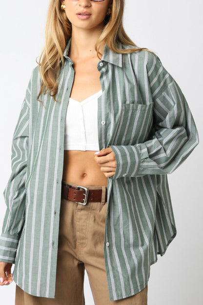 Hex My Ex Oversized Button Up Shirt | Olive