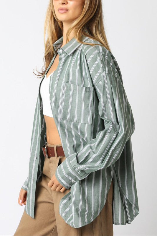 Hex My Ex Oversized Button Up Shirt | Olive