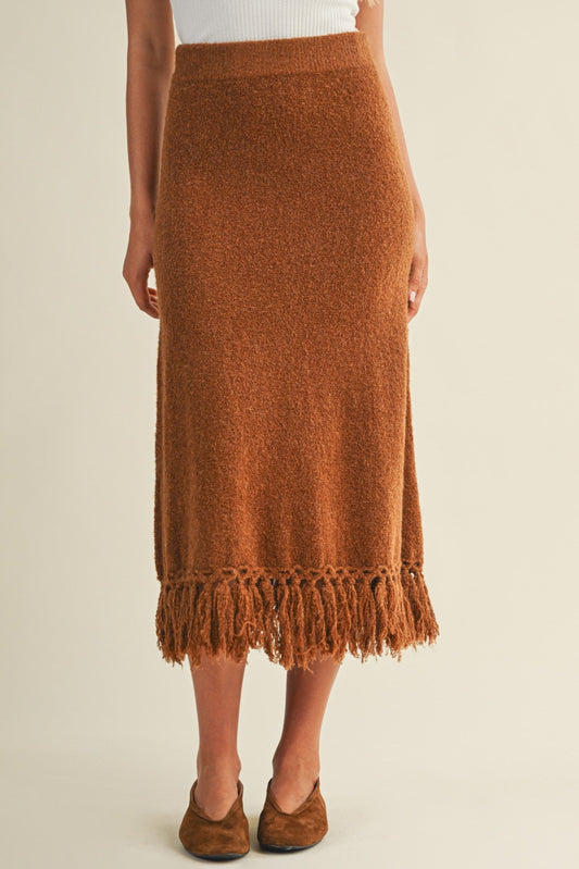 Wooly Love Ya Fringe Sweater Skirt | Camel