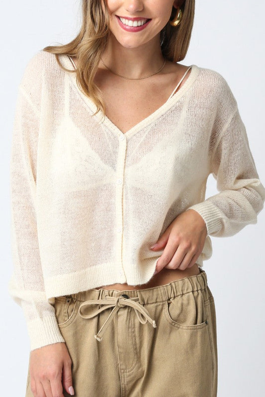 Light Layers V Neck Cardigan | Ecru