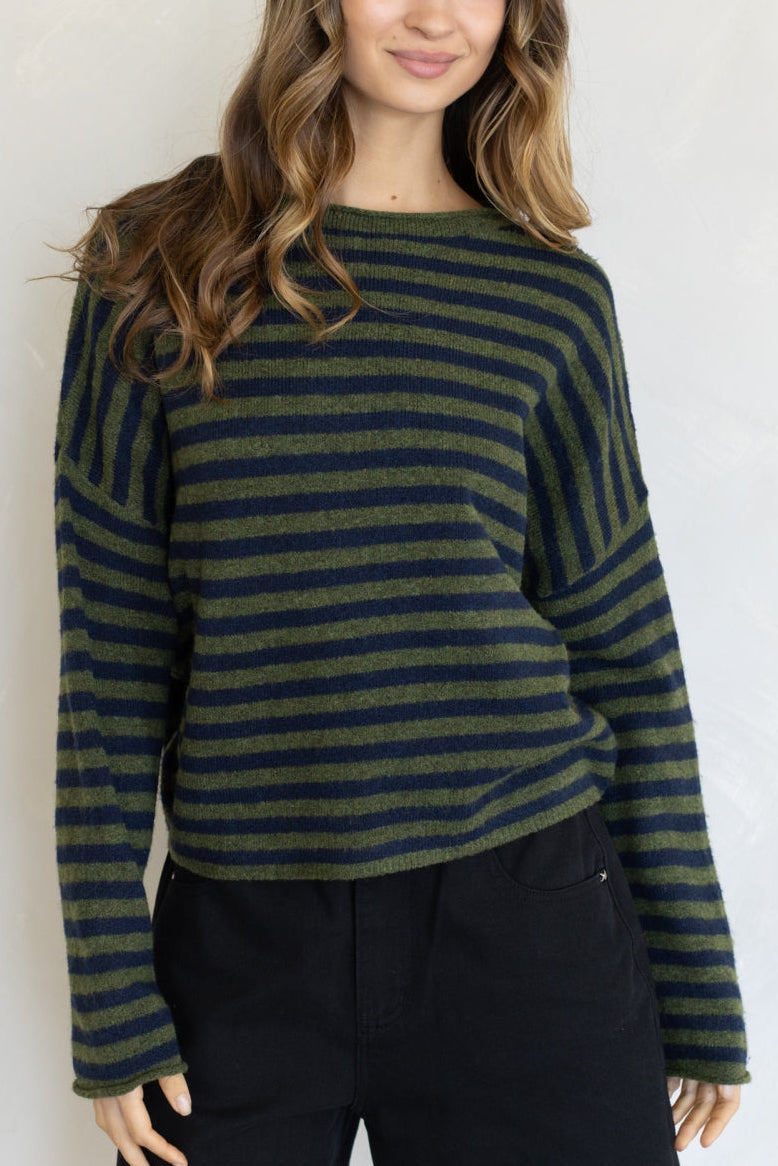 Piper Striped Pullover Sweater | Olive + Navy