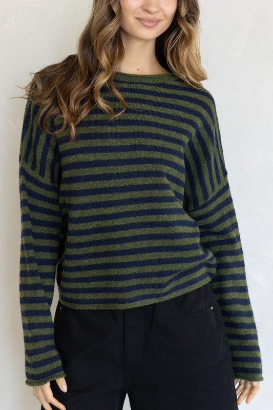 Piper Striped Pullover Sweater | Olive + Navy