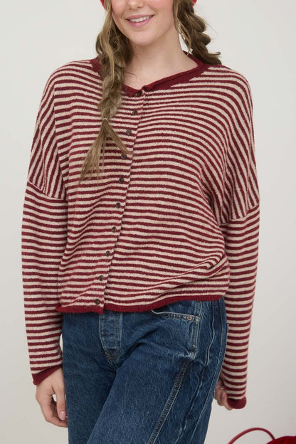 Piper Mini Stripe Cardigan | Deep Red
