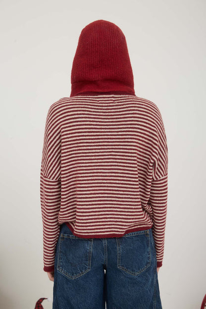 Piper Mini Stripe Cardigan | Deep Red