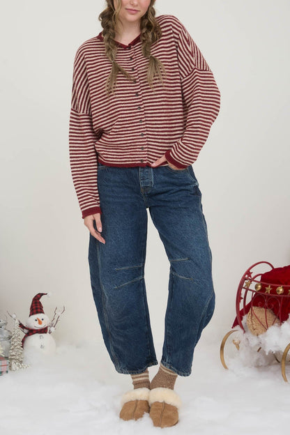 Piper Mini Stripe Cardigan | Deep Red
