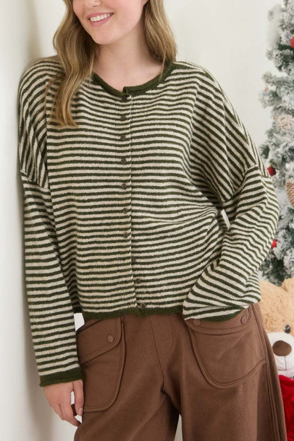 Piper Mini Stripe Cardigan | Olive