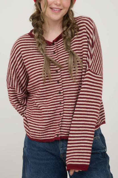 Piper Mini Stripe Cardigan | Deep Red