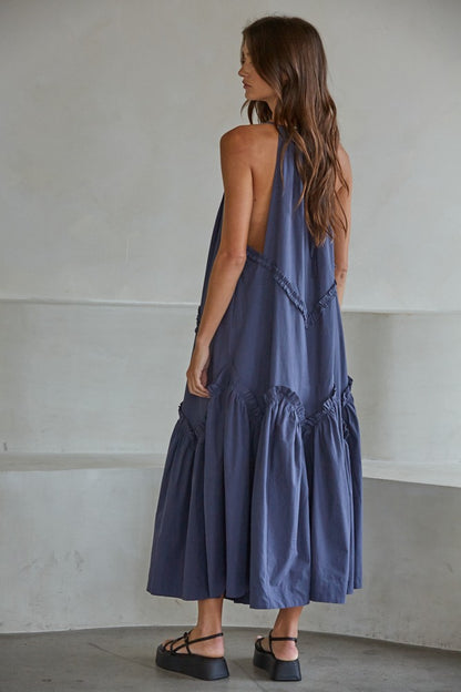 Deep Waters Tiered Midi Dress
