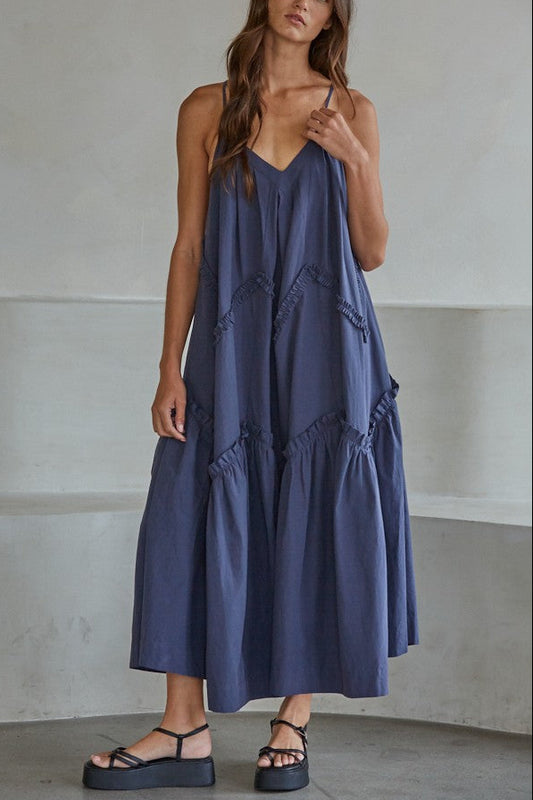 Deep Waters Tiered Midi Dress