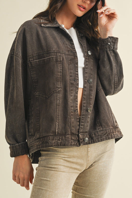 Back Pleated Denim Jacket | Black Coffee