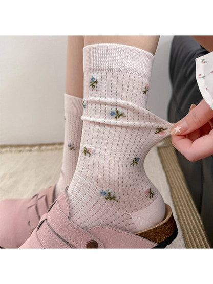 Tiny Floral Ribbed Socks | Pink