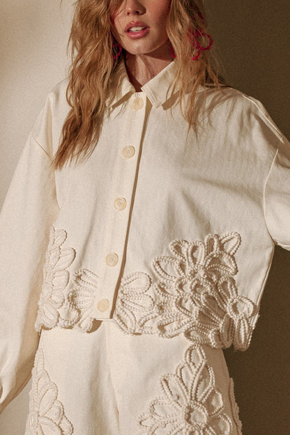 Ivory Floral Cropped Shacket