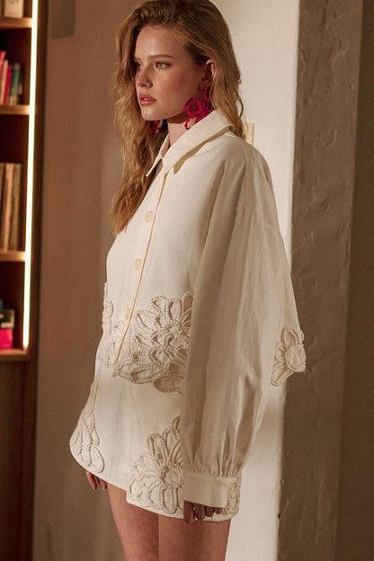 Ivory Floral Cropped Shacket