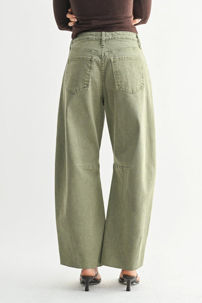 High Rise Barrel Leg Denim | Vintage Olive