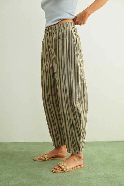 Mix Stripe Barrel Pants | Green