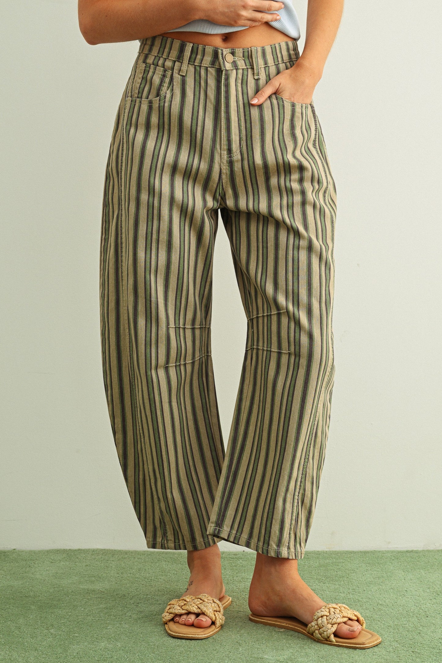 Mix Stripe Barrel Pants | Green
